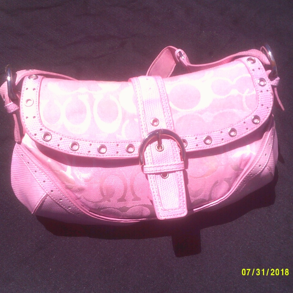 Small Coach Hobo Shoulder Purse Pink Fabric